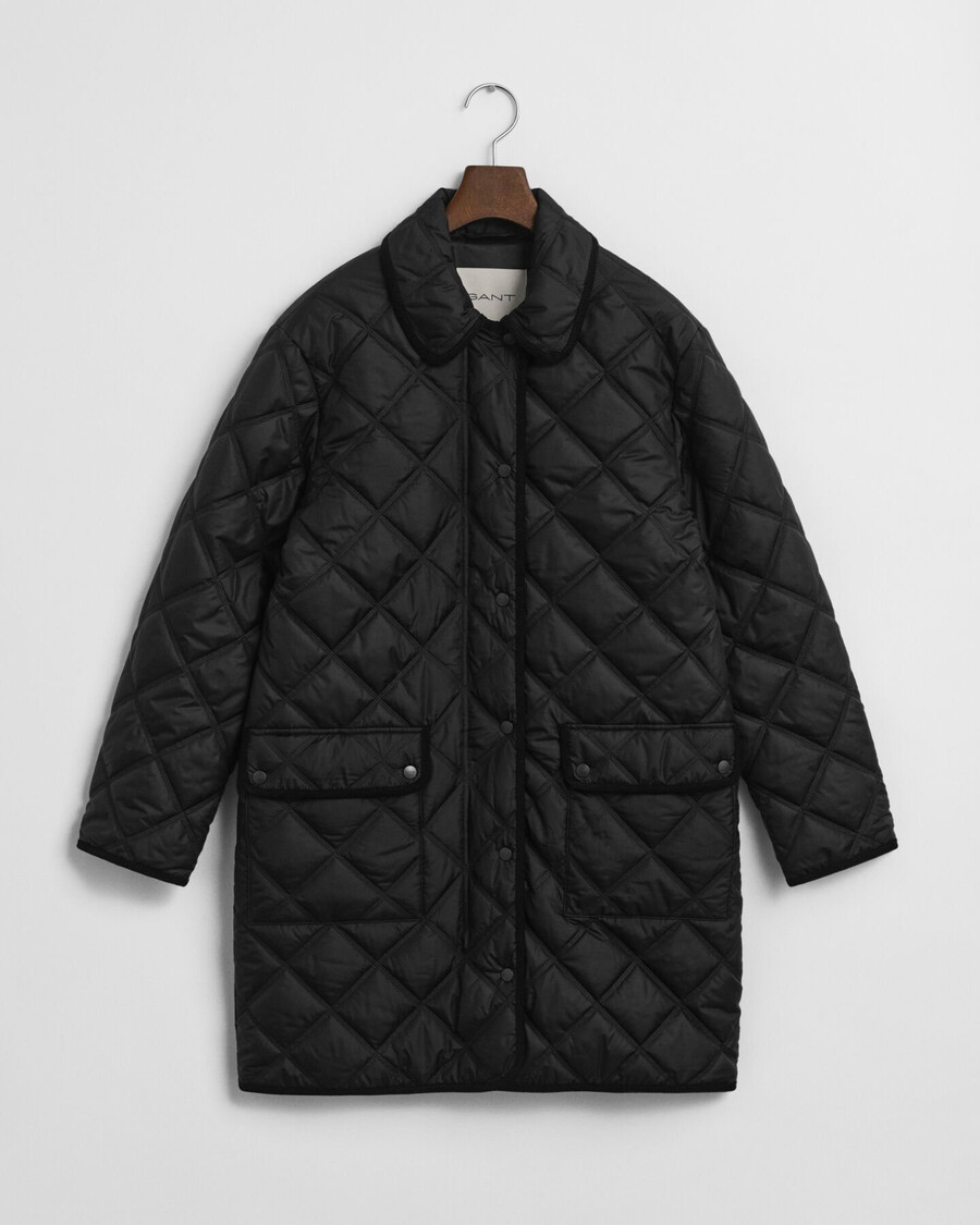 quilted corduroy trim coat - black