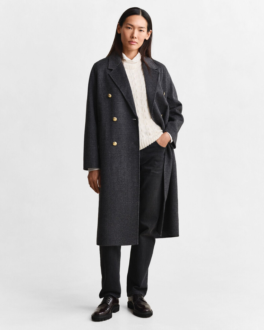 checked handstitched coat - charcoal melange