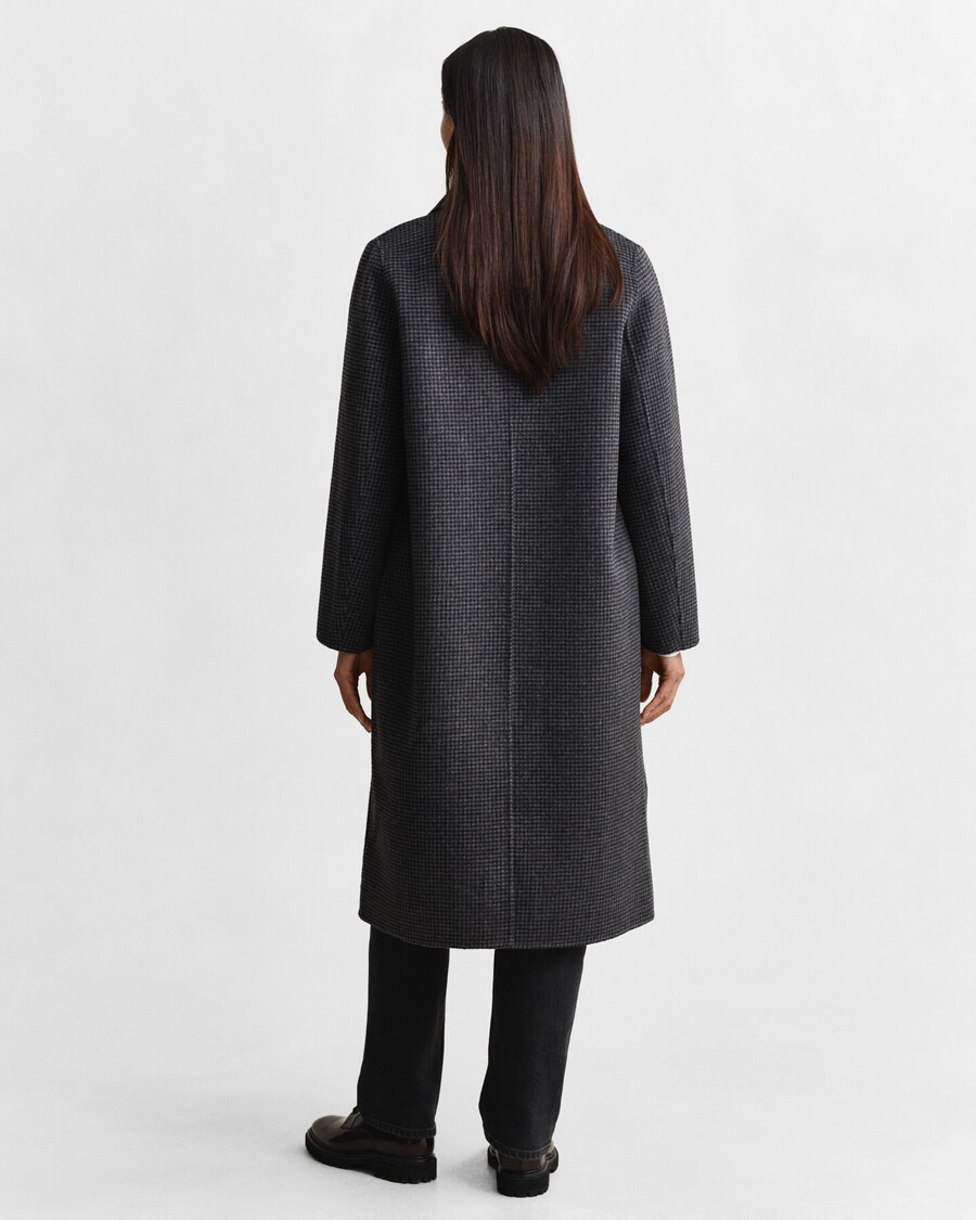 checked handstitched coat - charcoal melange
