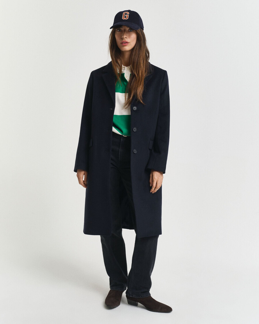 classic tailored wool blend coat - evening blue