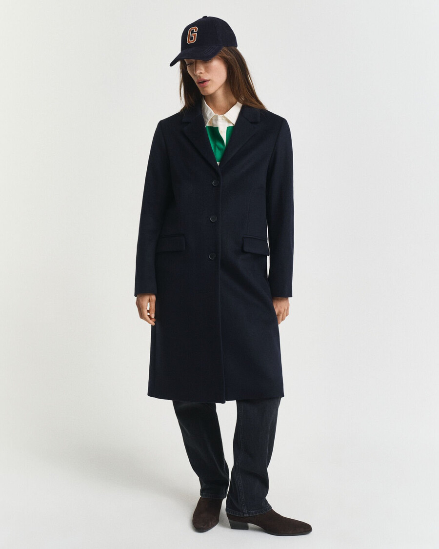 classic tailored wool blend coat - evening blue