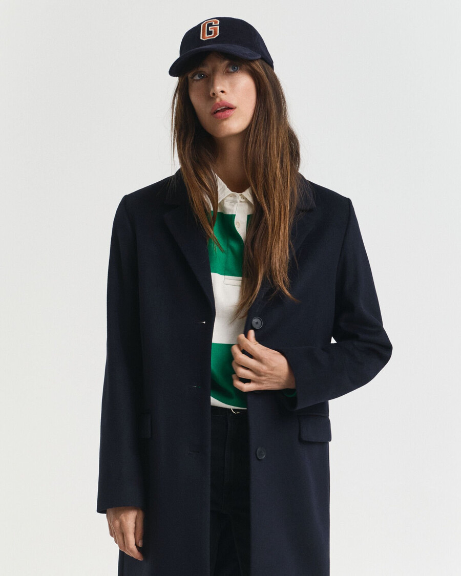 classic tailored wool blend coat - evening blue