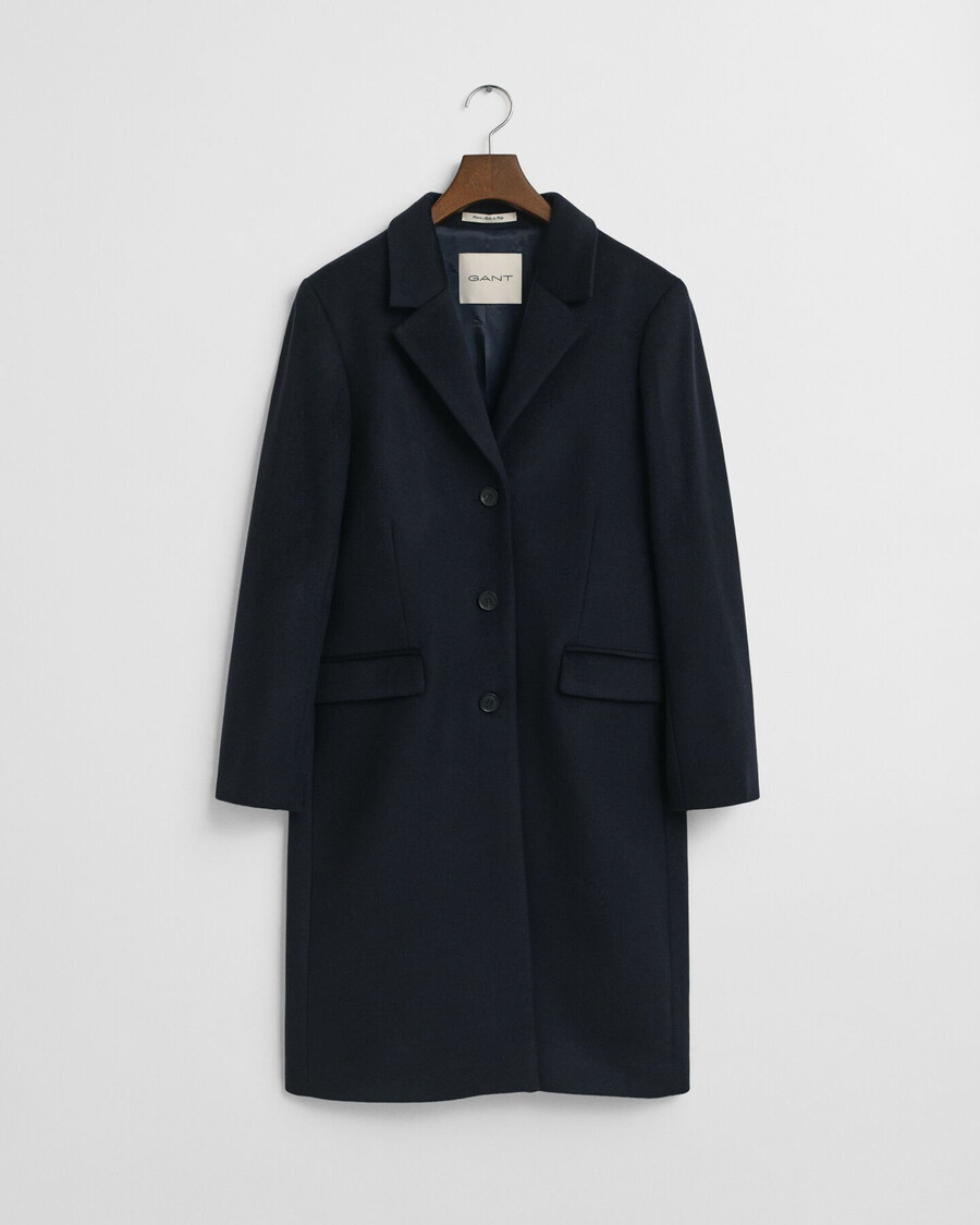classic tailored wool blend coat - evening blue