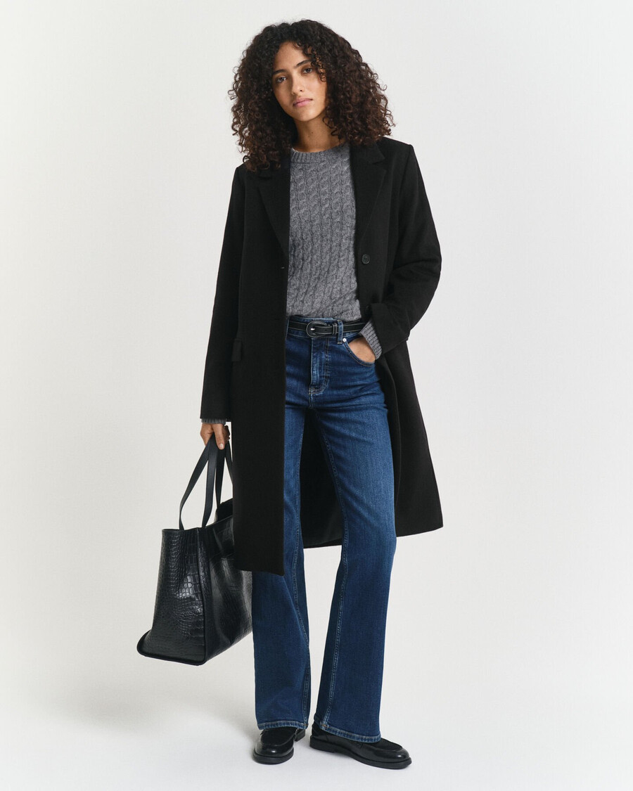 classic tailored wool blend coat - black