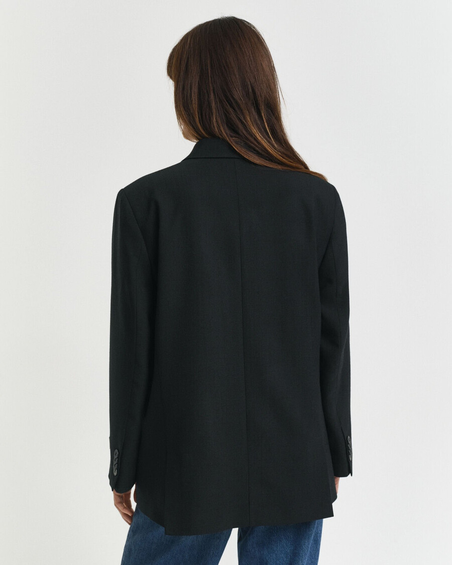 relaxed fit double breasted wool blend hopsack blazer - black