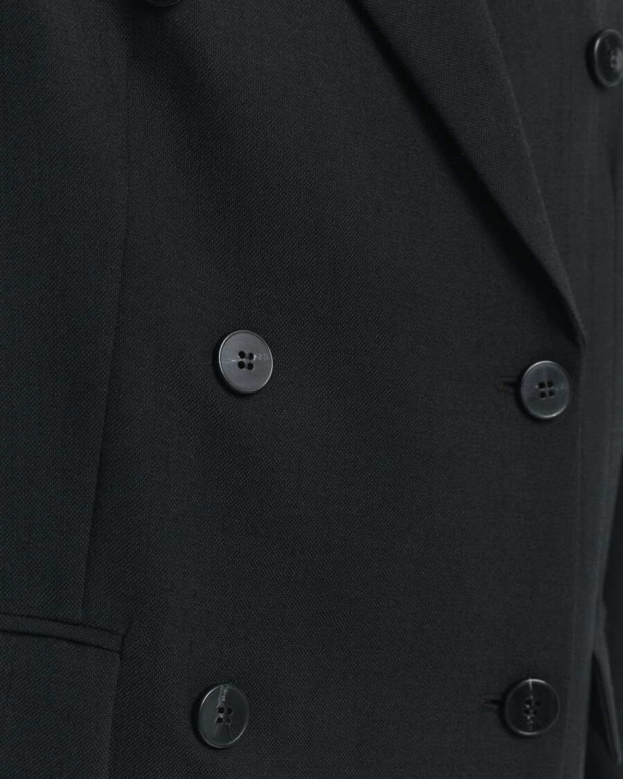 relaxed fit double breasted wool blend hopsack blazer - black