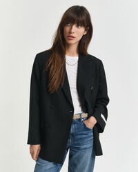 relaxed fit double breasted wool blend hopsack blazer - black