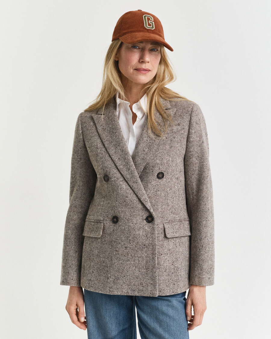 regular fit textured wool blazer - deep brown