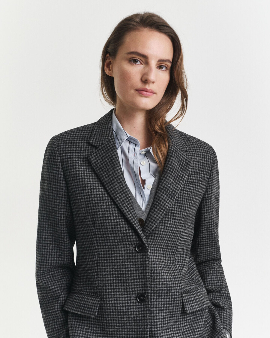 regular fit wool houndstooth blazer - charcoal melange