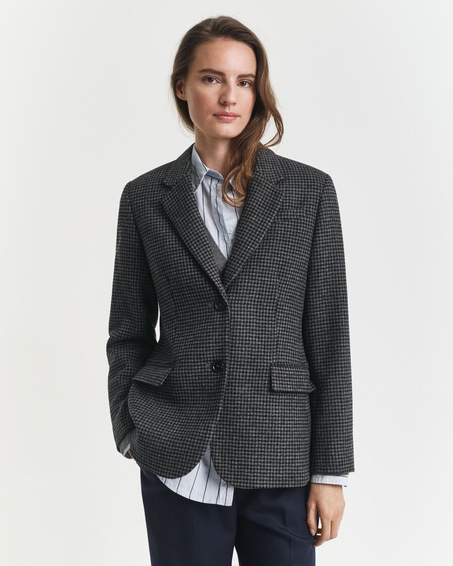 regular fit wool houndstooth blazer - charcoal melange