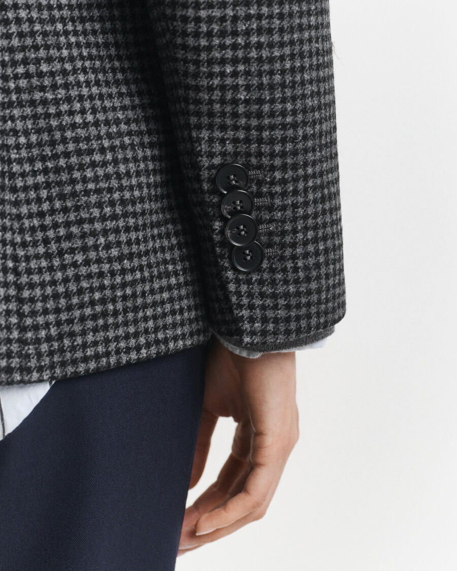regular fit wool houndstooth blazer - charcoal melange