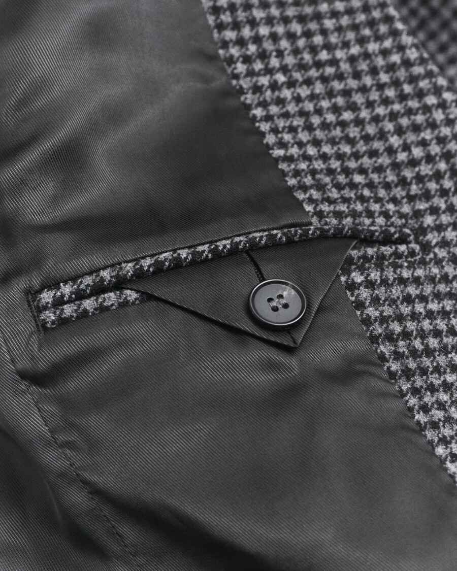 regular fit wool houndstooth blazer - charcoal melange