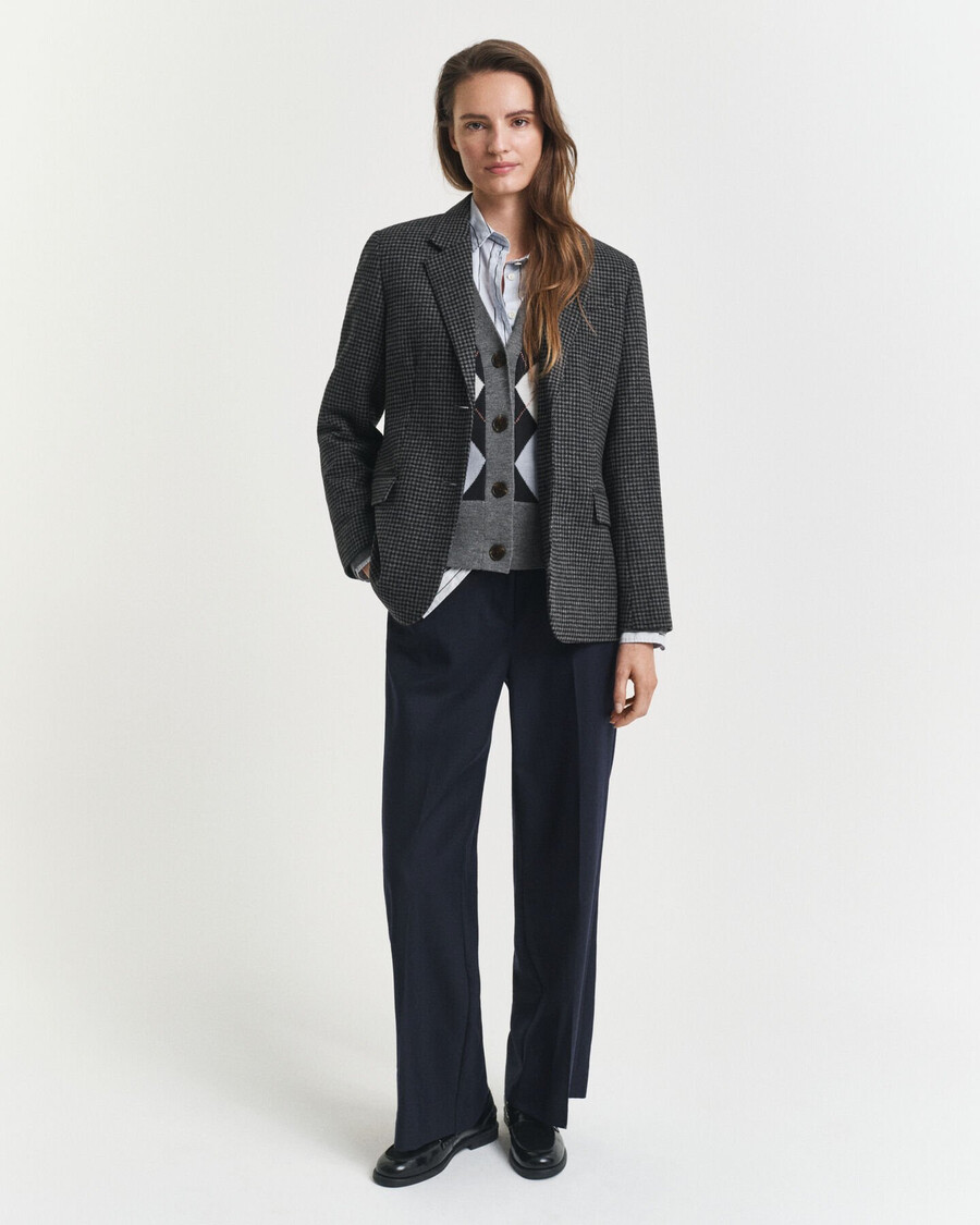 regular fit wool houndstooth blazer - charcoal melange
