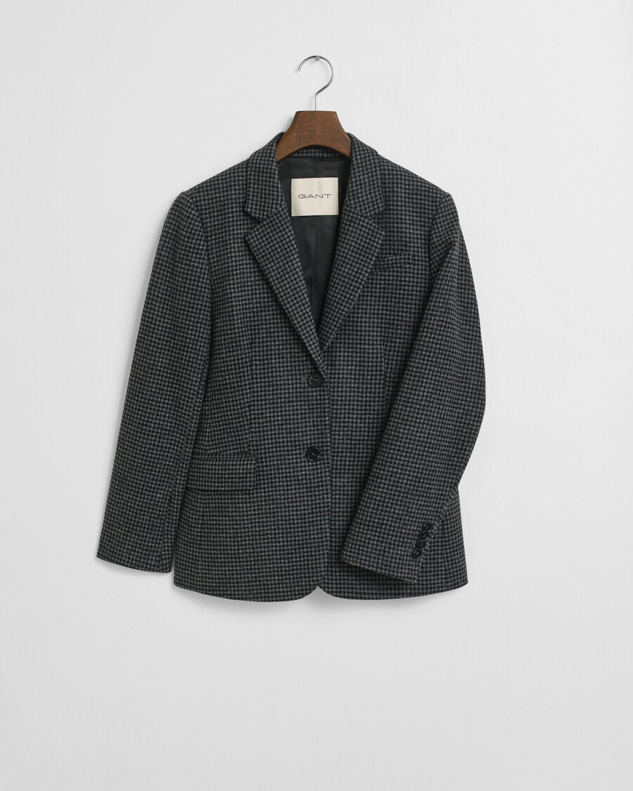 regular fit wool houndstooth blazer - charcoal melange