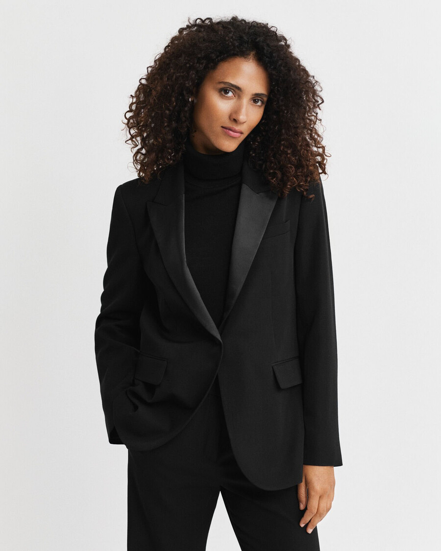 regular fit wool blend tuxedo blazer - black
