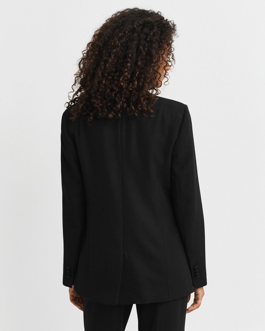 regular fit wool blend tuxedo blazer - black
