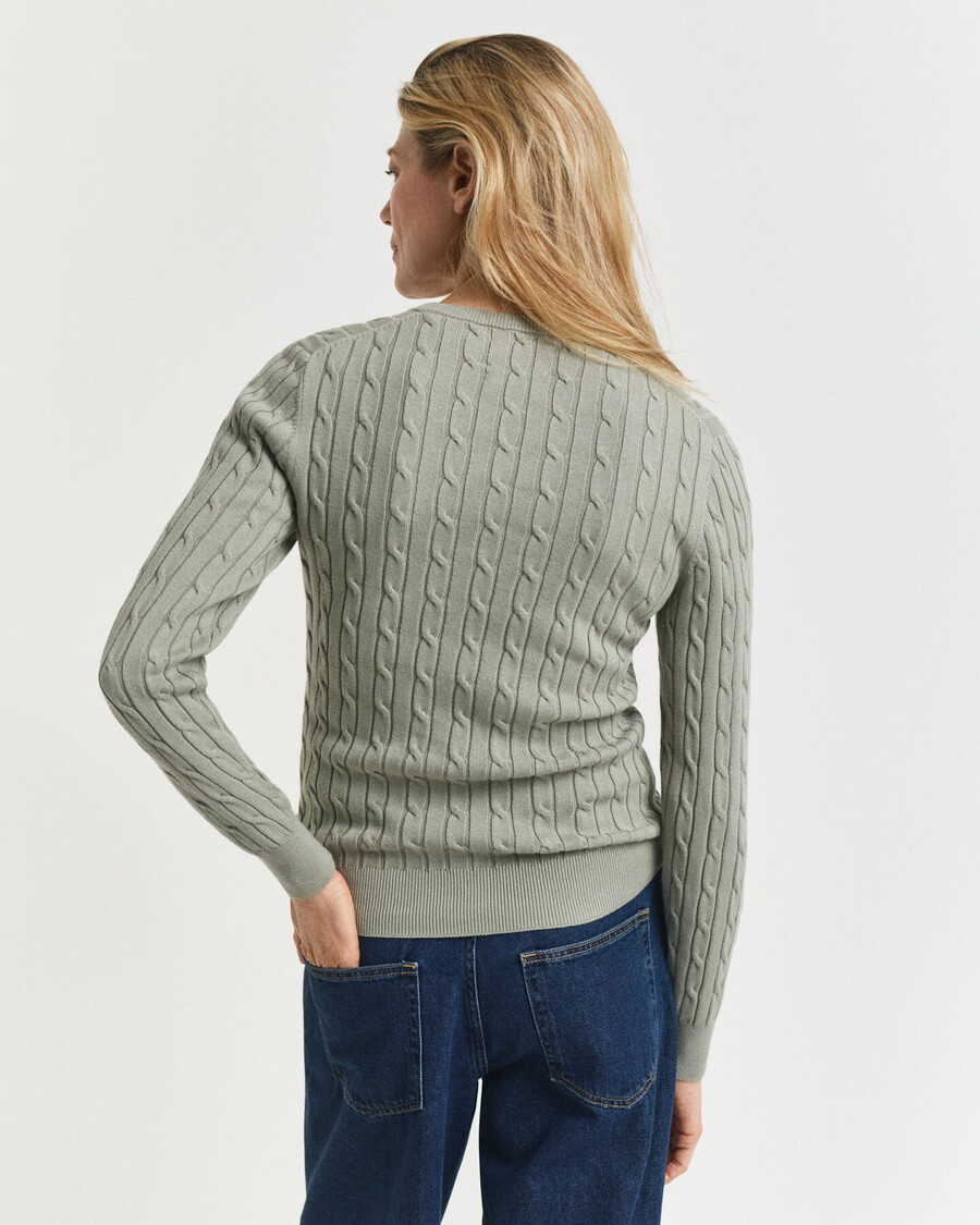 stretch cotton cable knit crew neck sweater - faded sage