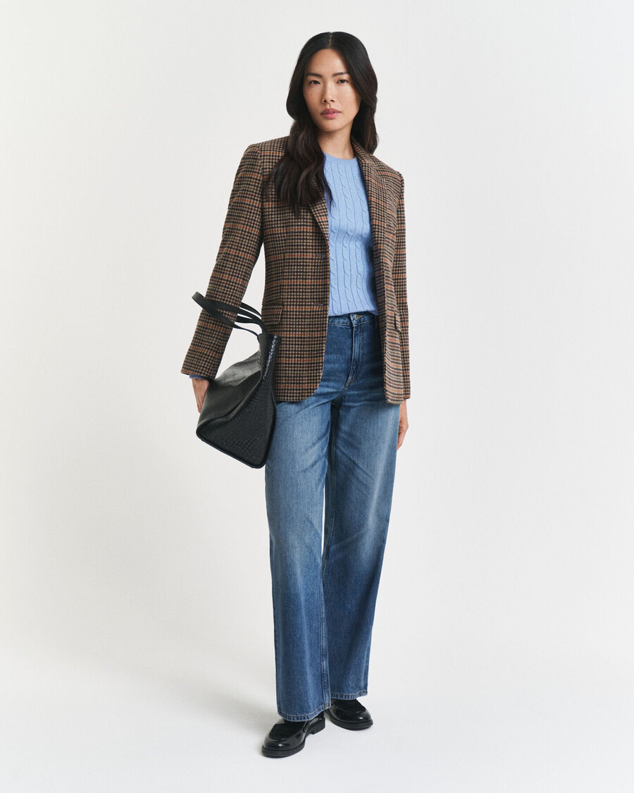 stretch cotton cable knit crew neck sweater - clear sky