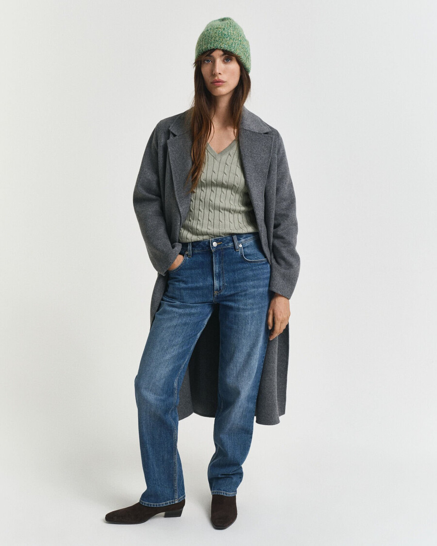 stretch cotton cable knit vneck sweater - faded sage