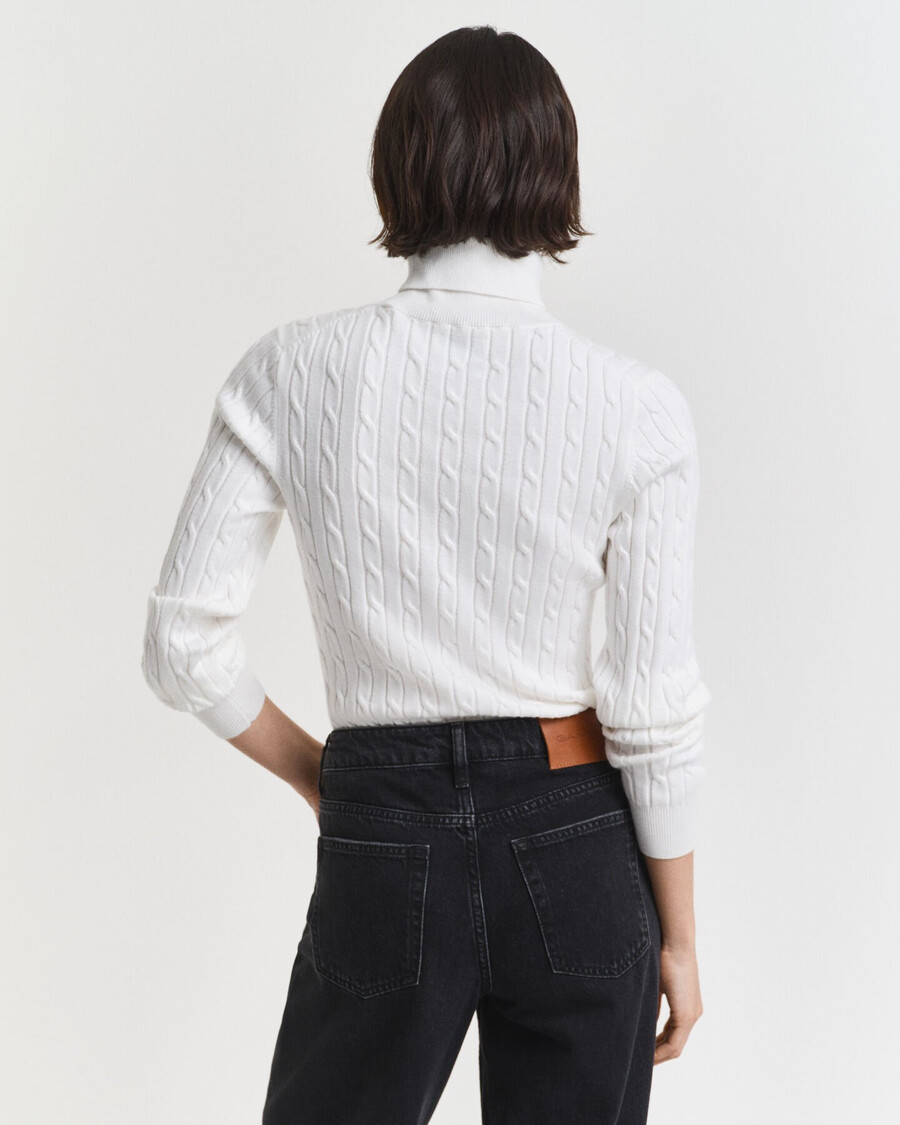 stretch cotton cable knit turtleneck sweater - eggshell