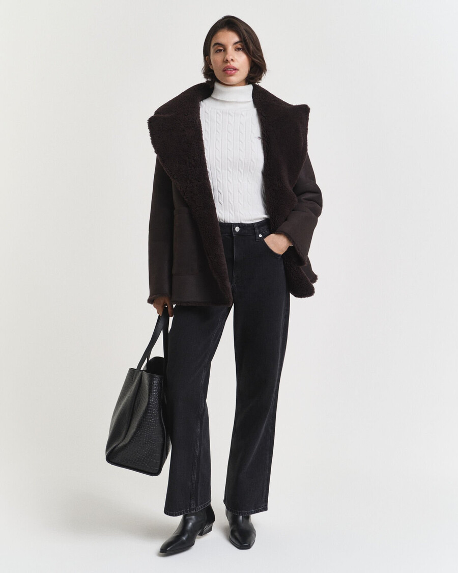 stretch cotton cable knit turtleneck sweater - eggshell