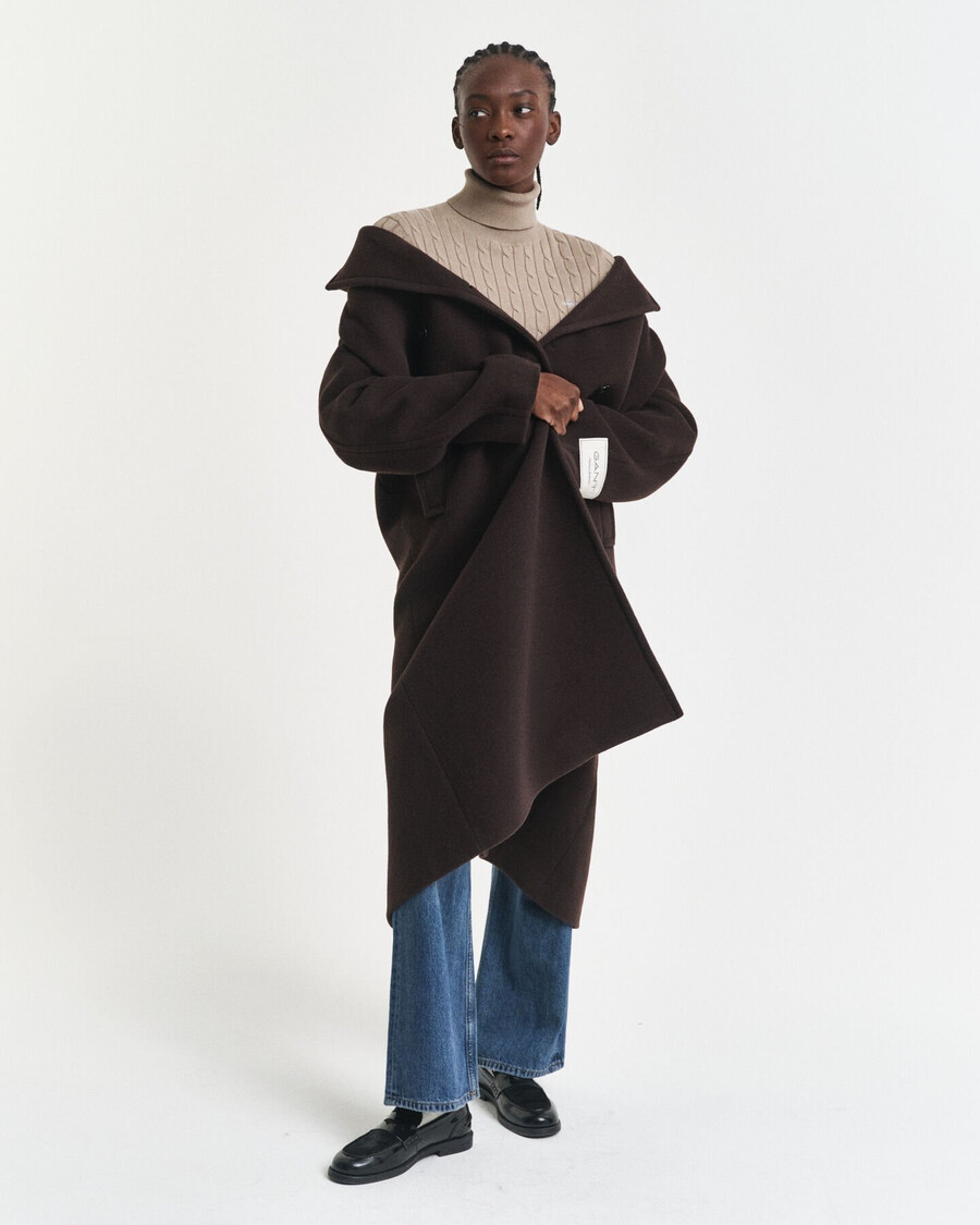 stretch cotton cable knit turtleneck sweater - taupe beige