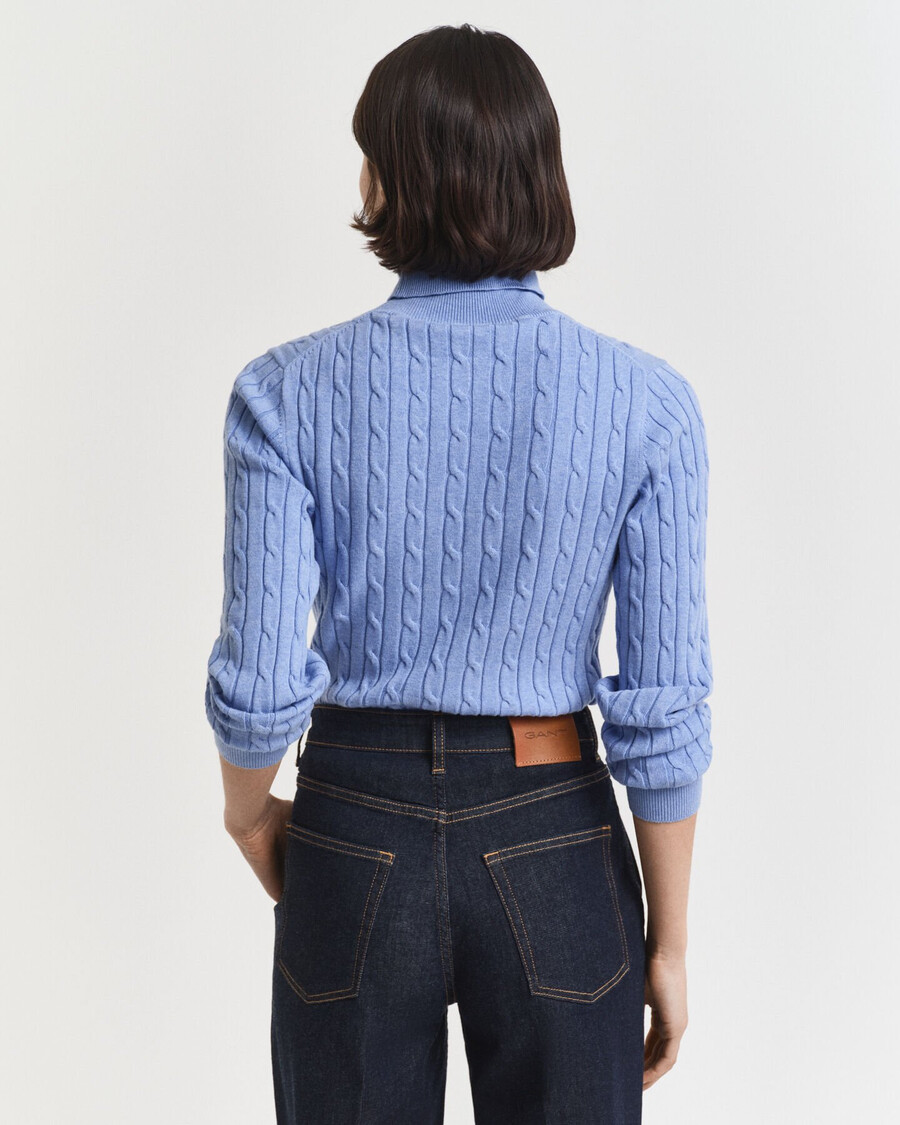 stretch cotton cable knit turtleneck sweater - clear sky