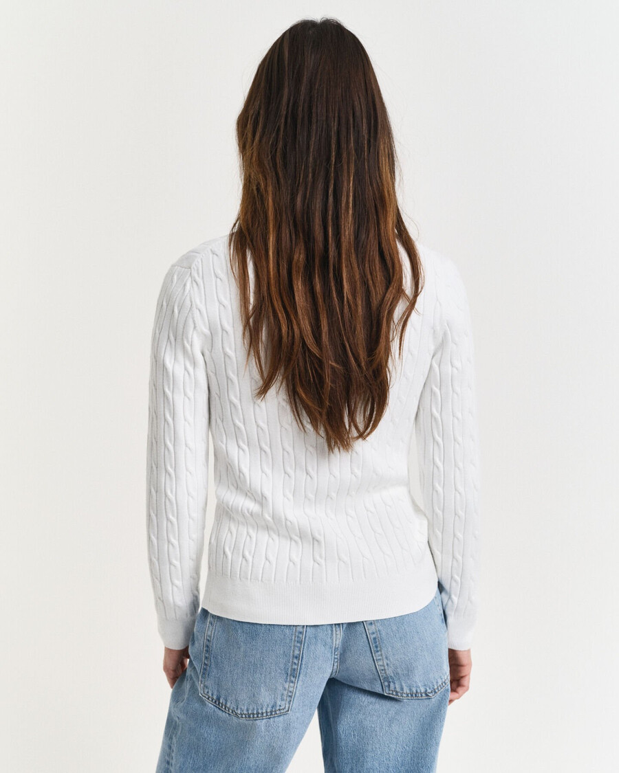 stretch cotton cable knit cardigan - eggshell
