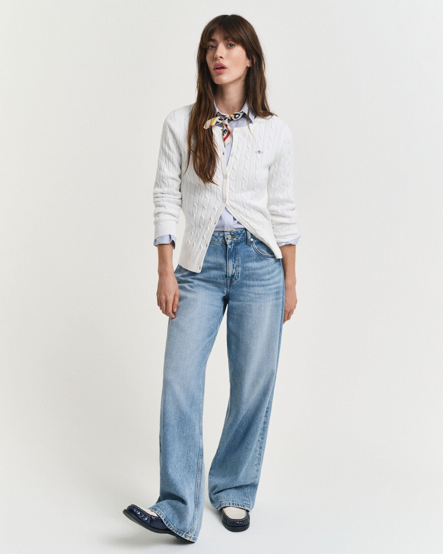 stretch cotton cable knit cardigan - eggshell