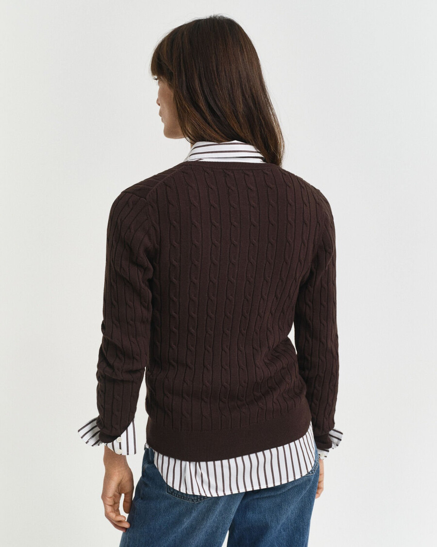 stretch cotton cable knit cardigan - deep brown