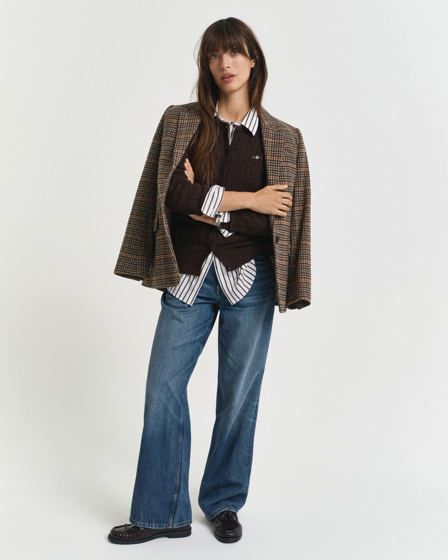 stretch cotton cable knit cardigan - deep brown