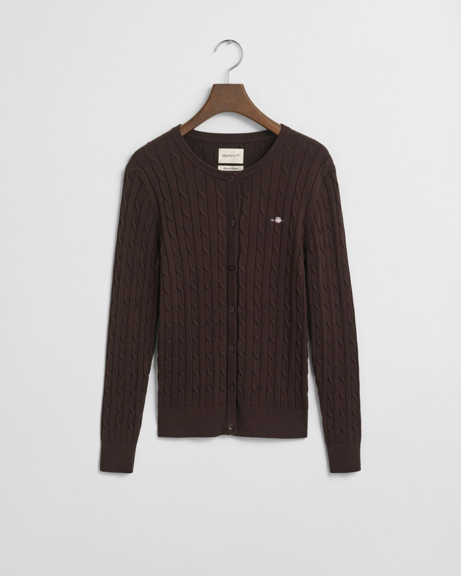 stretch cotton cable knit cardigan - deep brown