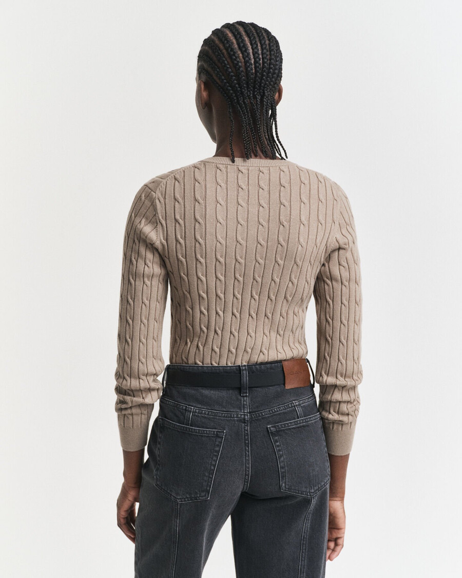 stretch cotton cable knit cardigan - taupe beige