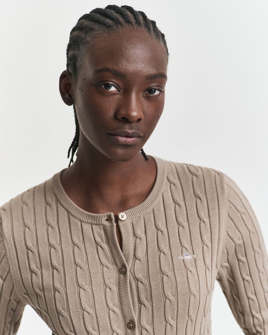 stretch cotton cable knit cardigan - taupe beige