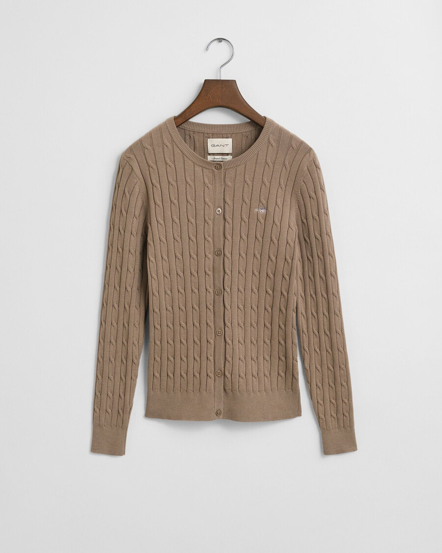 stretch cotton cable knit cardigan - taupe beige