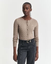 stretch cotton cable knit cardigan - taupe beige