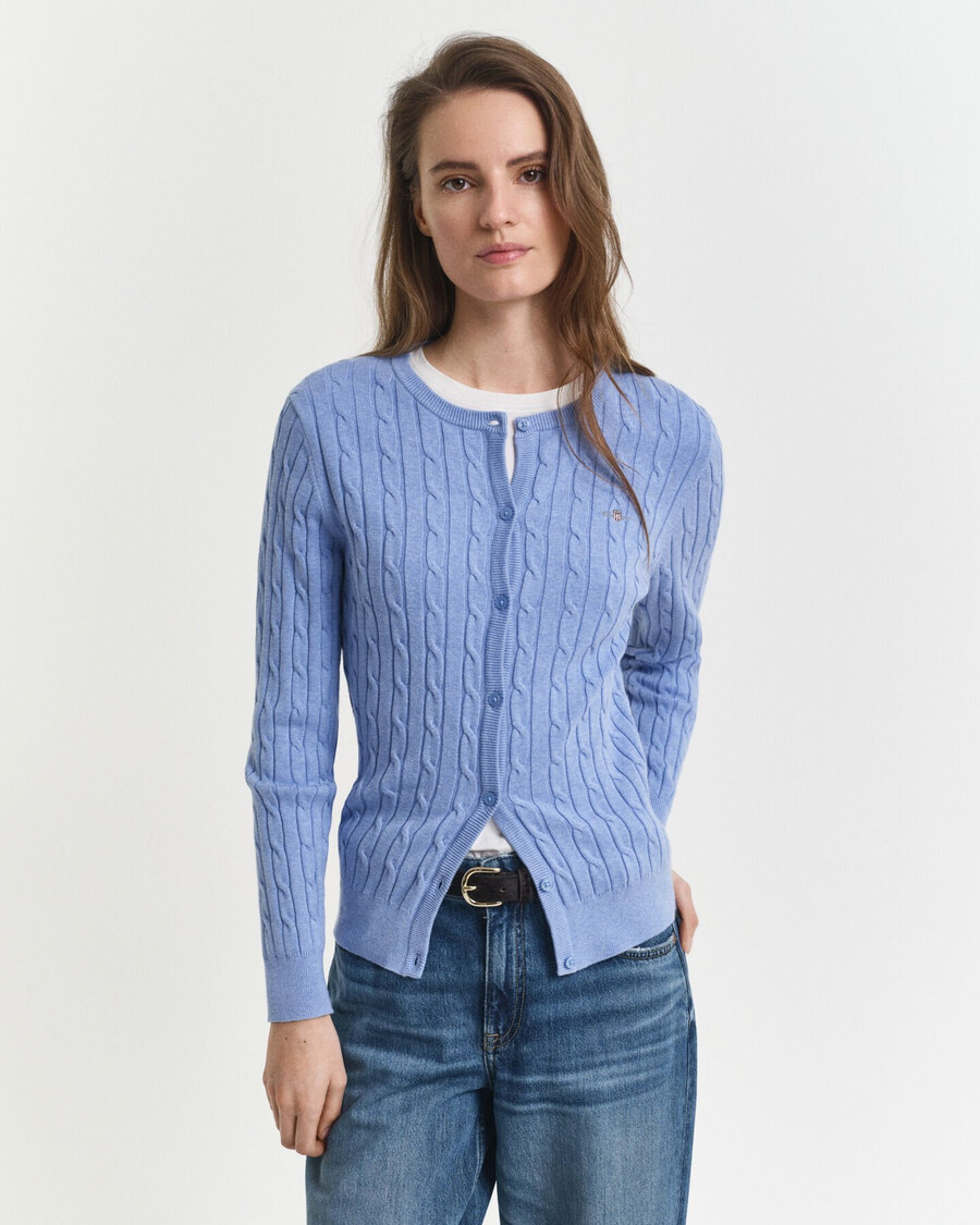 stretch cotton cable knit cardigan - clear sky