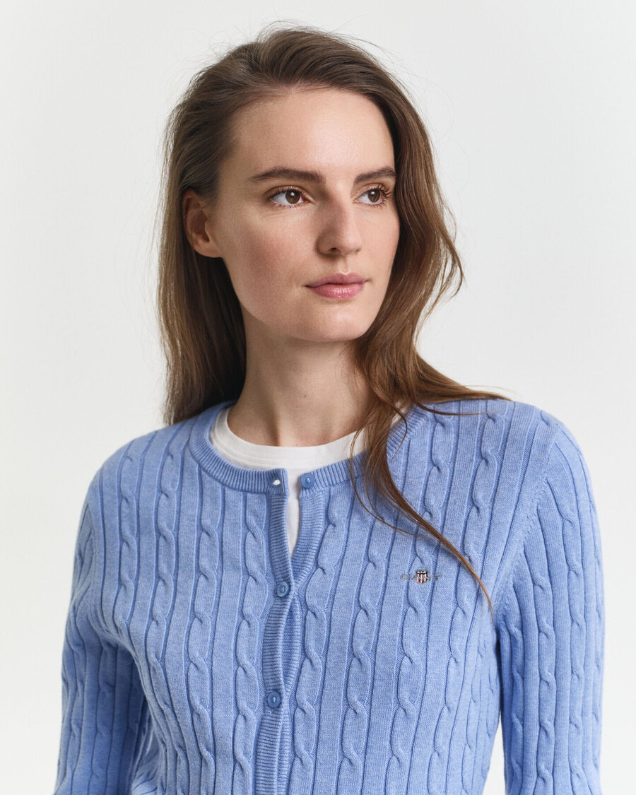 stretch cotton cable knit cardigan - clear sky