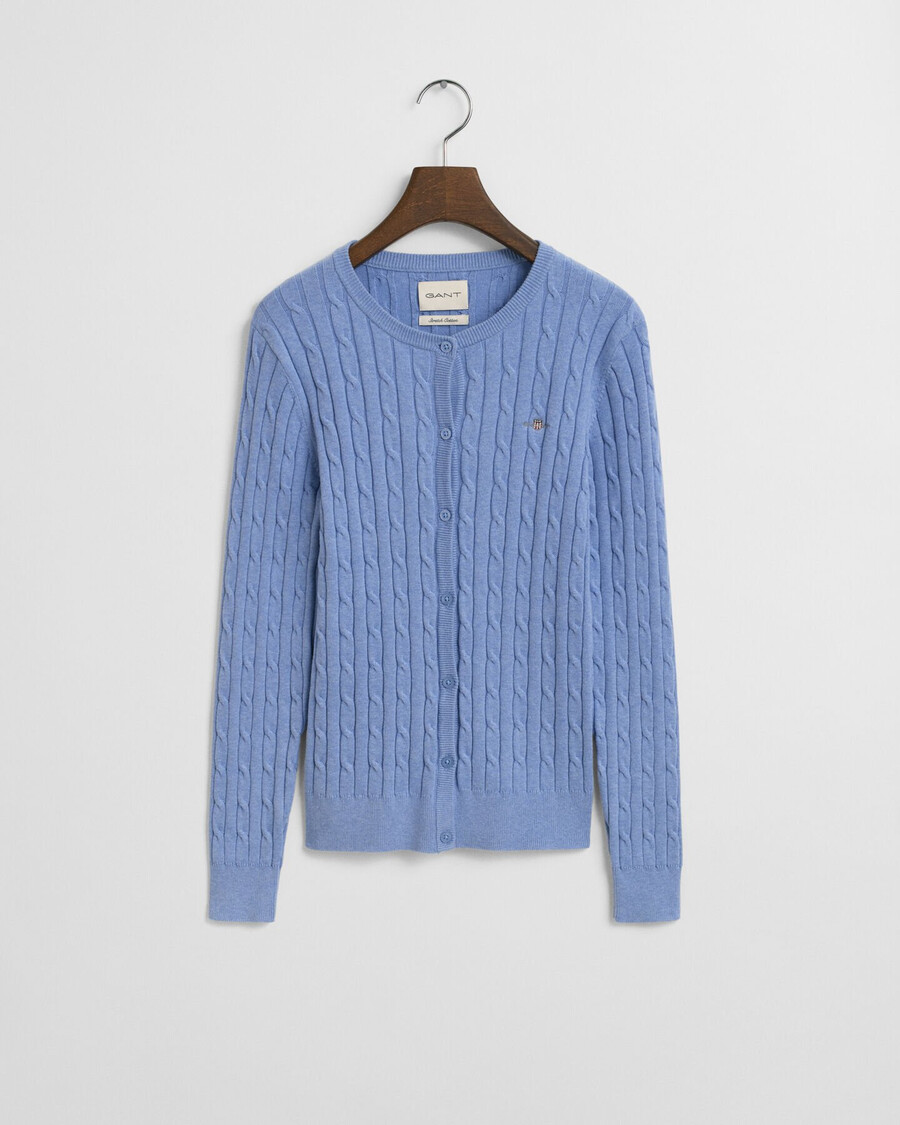 stretch cotton cable knit cardigan - clear sky