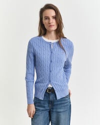 stretch cotton cable knit cardigan - clear sky