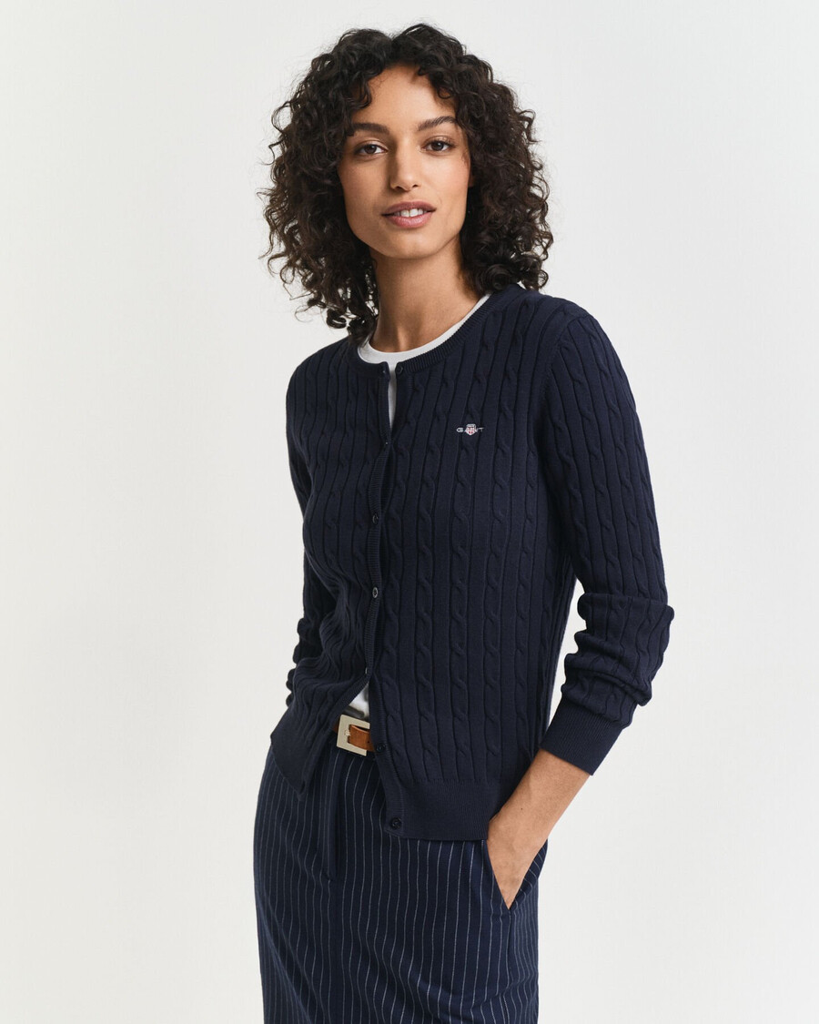 stretch cotton cable knit cardigan - evening blue