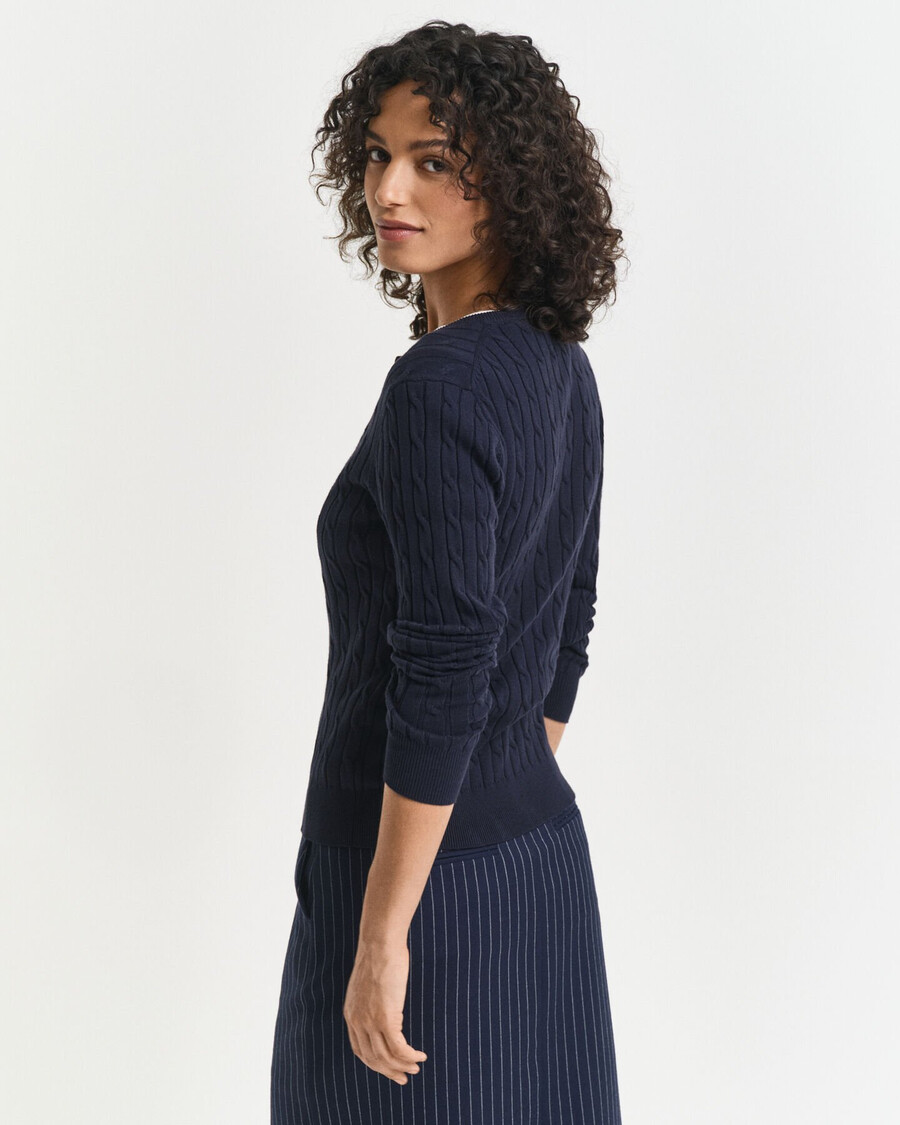 stretch cotton cable knit cardigan - evening blue