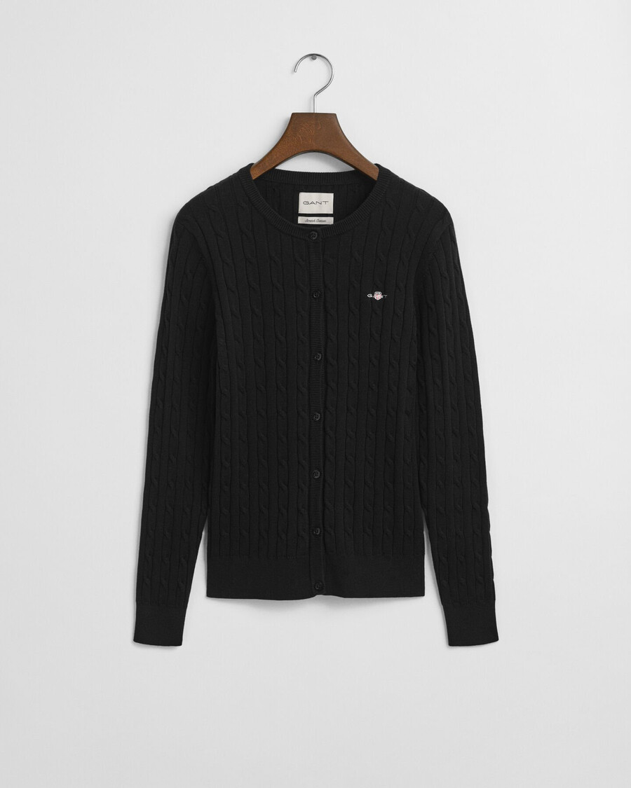 stretch cotton cable knit cardigan - black