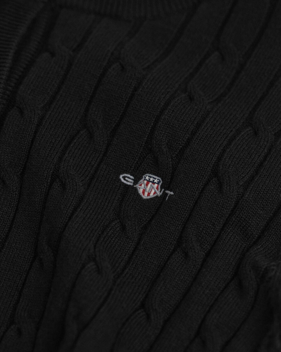 stretch cotton cable knit cardigan - black