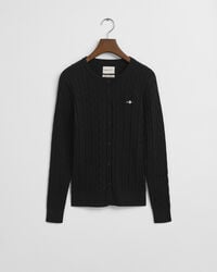stretch cotton cable knit cardigan - black