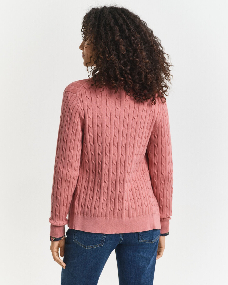 stretch cotton cable knit cardigan - faded brick