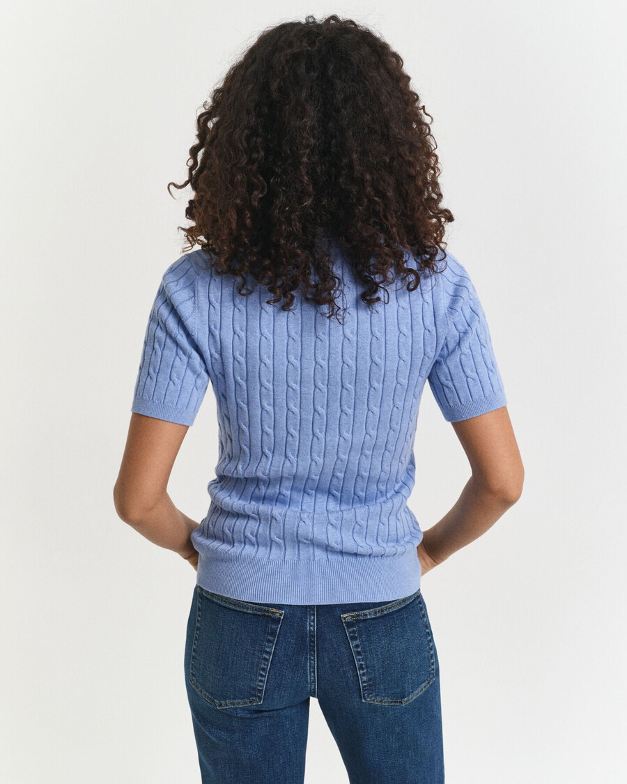 stretch cotton cable knit sweater - clear sky