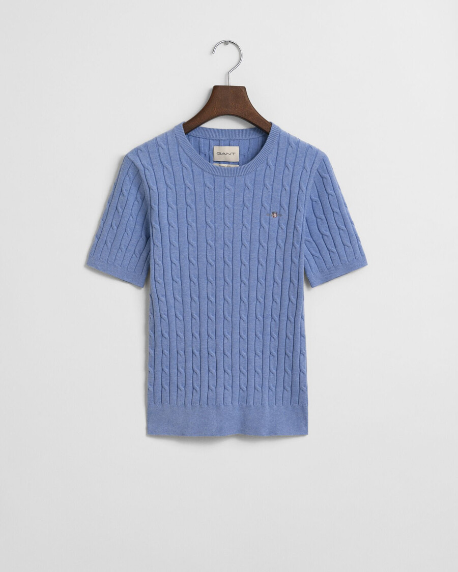 stretch cotton cable knit sweater - clear sky