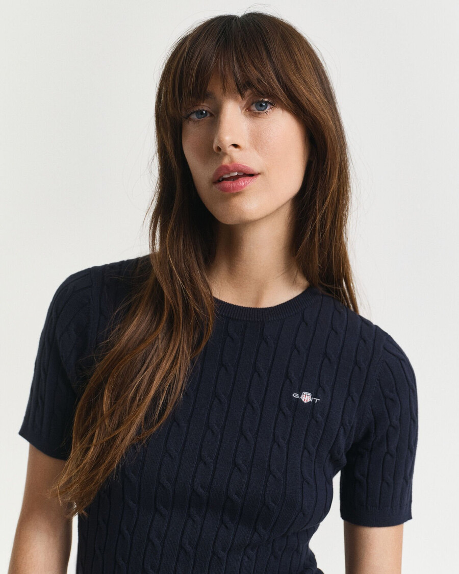 stretch cotton cable knit sweater - evening blue