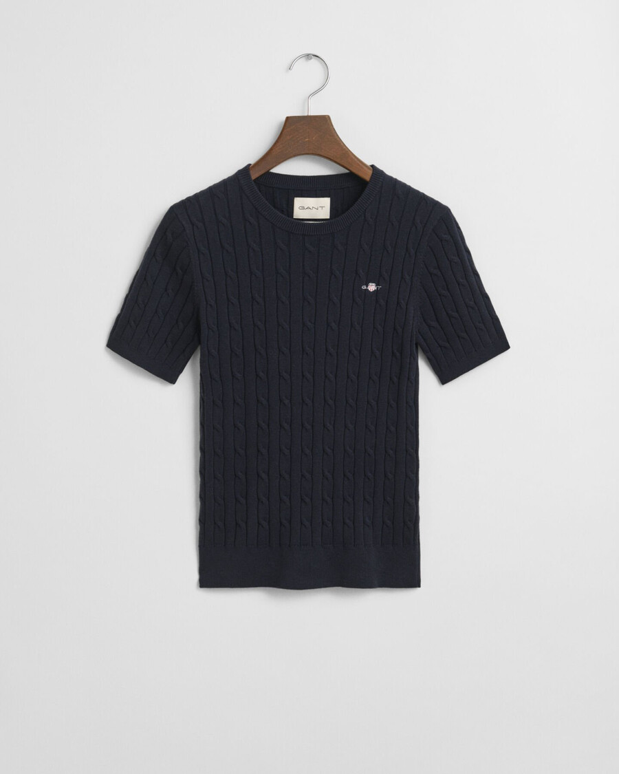 stretch cotton cable knit sweater - evening blue